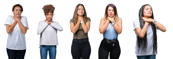 Collage Grupo Mujeres Jóvenes Sobre Fondo Aislado Gritando Sofocar Porque —  Fotos de Stock