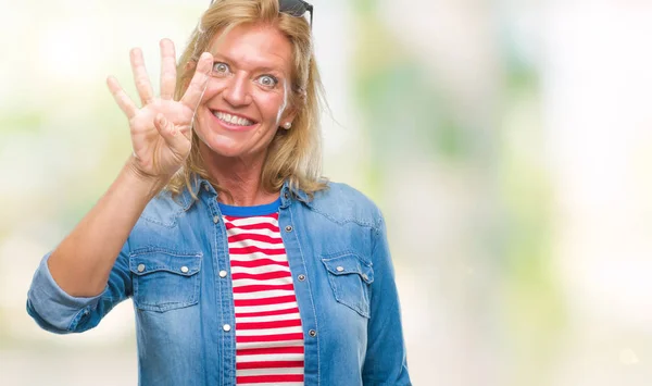 Middle Age Blonde Woman Isolated Background Showing Pointing Fingers Number — Stock Photo, Image