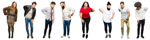 Collage Von Menschen Mit Weißem Isoliertem Hintergrund Die Unter Rückenschmerzen — Stockfoto