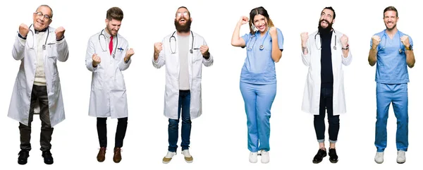 Collage Groupe Médecins Chirurgiens Personnes Sur Fond Blanc Isolé Très — Photo