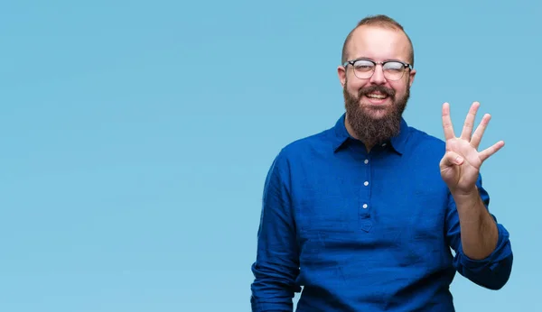 Jeune Homme Hipster Caucasien Portant Des Lunettes Sur Fond Isolé — Photo