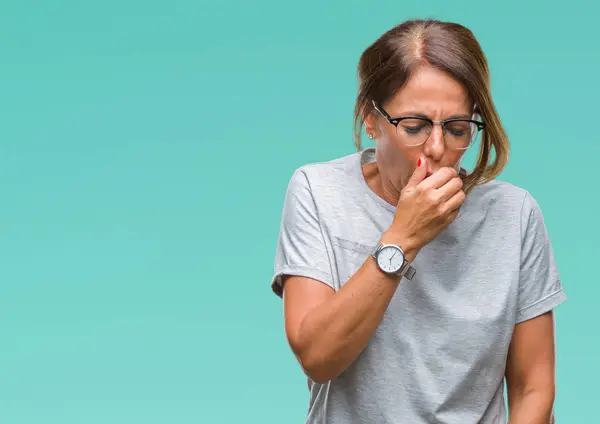 Middle Age Senior Hispanic Woman Wearing Glasses Isolated Background Feeling — Stock Photo, Image