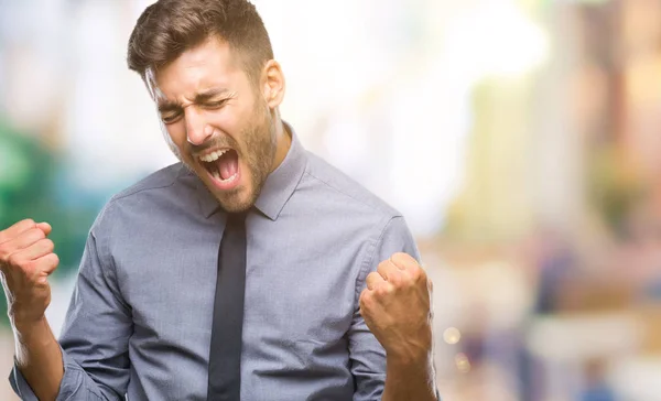 Junger Gutaussehender Geschäftsmann Mit Isoliertem Hintergrund Sehr Glücklich Und Aufgeregt — Stockfoto