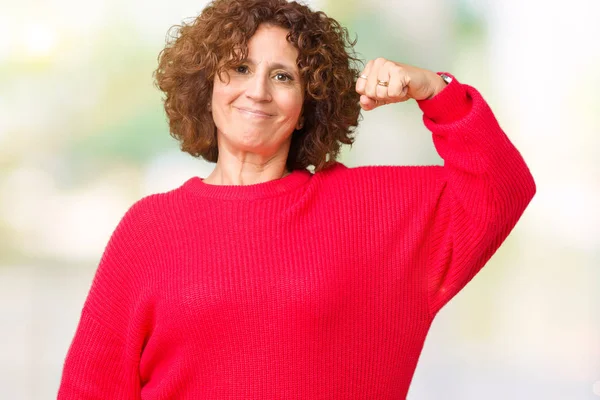 Hermosa Mujer Mediana Edad Ager Suéter Rojo Invierno Sobre Fondo —  Fotos de Stock