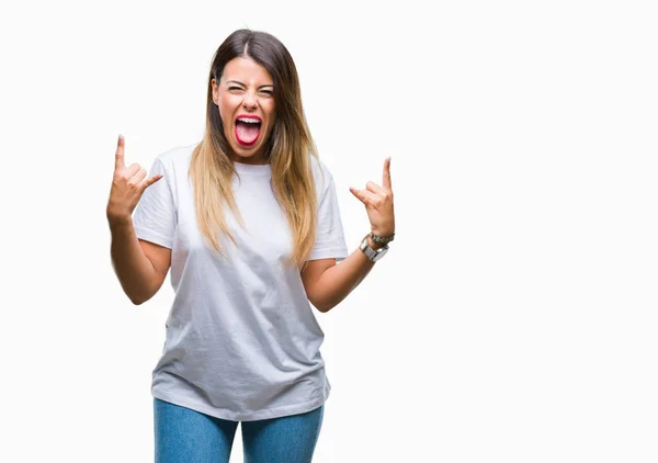 Young Beautiful Woman Casual White Shirt Isolated Background Shouting Crazy — Stock Photo, Image