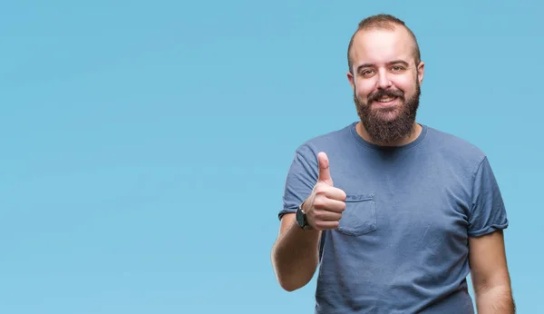 Jeune Homme Hipster Caucasien Sur Fond Isolé Faisant Des Pouces — Photo