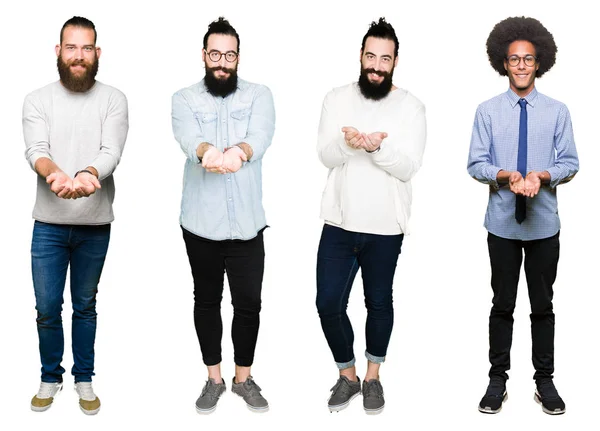 Collage Grupp Unga Män Över Vita Isolerade Bakgrund Leende Med — Stockfoto