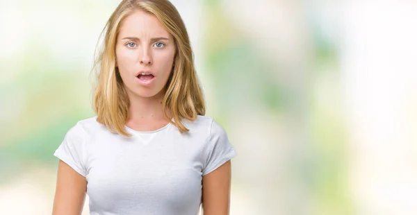 Beautiful Young Woman Wearing Casual White Shirt Isolated Background Shock — Stock Photo, Image