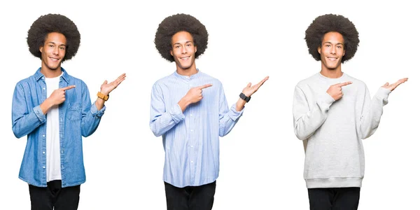 Colagem Jovem Com Cabelo Afro Sobre Fundo Isolado Branco Espantado — Fotografia de Stock