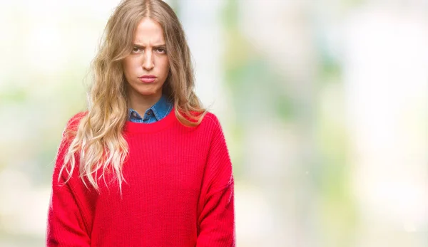 Bella Giovane Donna Bionda Che Indossa Maglione Invernale Sfondo Isolato — Foto Stock