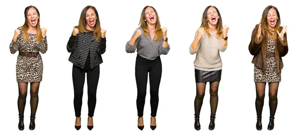 Collage Einer Eleganten Frau Mittleren Alters Vor Isoliertem Weißem Hintergrund — Stockfoto