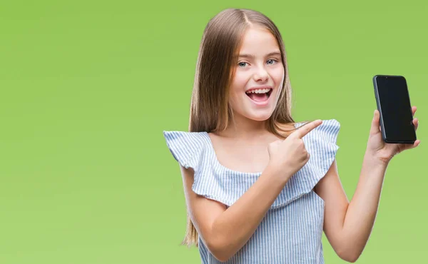 Menina Bonita Jovem Falando Telefone Sobre Fundo Isolado Muito Feliz — Fotografia de Stock