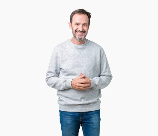 Handsome Middle Age Senior Man Wearing Sweatshirt Isolated Background Hands — Stock Photo, Image
