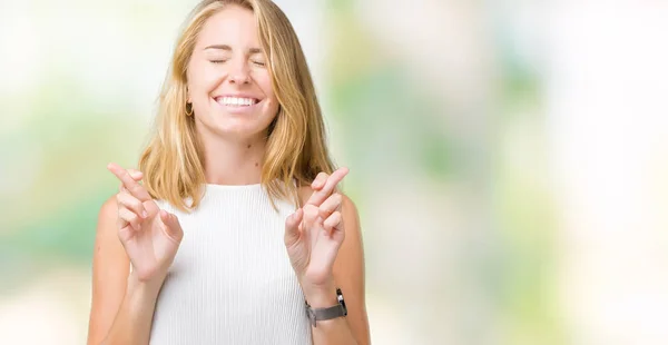 Beautiful Young Elegant Woman Isolated Background Smiling Crossing Fingers Hope — Stock Photo, Image