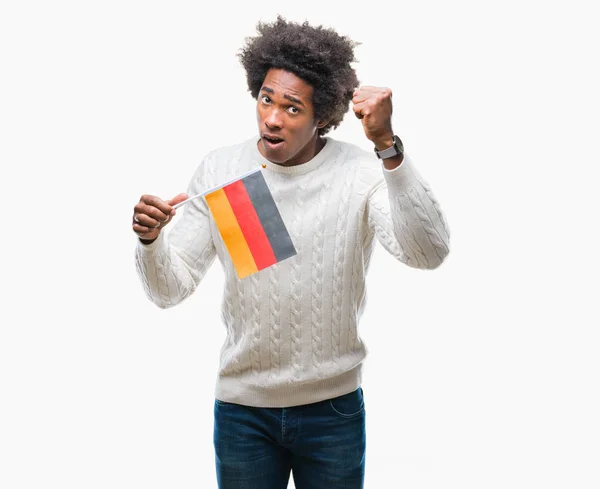 Vlag Van Afro Amerikaanse Man Van Duitsland Geïsoleerde Achtergrond Boos — Stockfoto