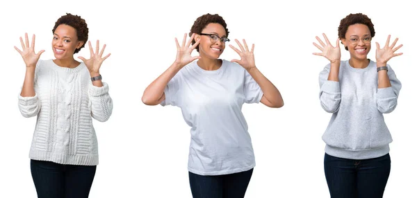 Jovem Afro Americana Com Cabelo Afro Sobre Fundo Isolado Mostrando — Fotografia de Stock