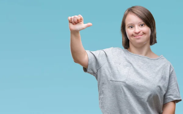 Mujer Adulta Joven Con Síndrome Sobre Fondo Aislado Que Muestra — Foto de Stock