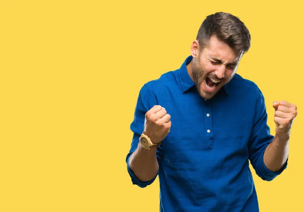 Homem Bonito Jovem Sobre Fundo Isolado Muito Feliz Animado Fazendo — Fotografia de Stock