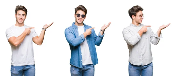 Colagem Homem Bonito Jovem Sobre Fundo Isolado Espantado Sorrindo Para — Fotografia de Stock