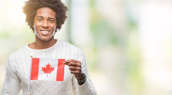 Afro Americano Uomo Bandiera Del Canada Sfondo Isolato Con Volto — Foto Stock