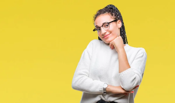 Joven Chica Afroamericana Trenzada Con Gafas Suéter Sobre Fondo Aislado —  Fotos de Stock