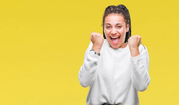 Jovem Trançado Cabelo Afro Americano Menina Vestindo Camisola Inverno Sobre — Fotografia de Stock