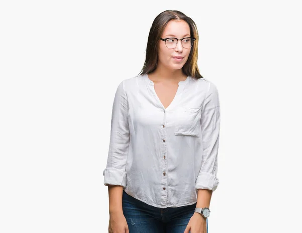 Young Caucasian Beautiful Business Woman Wearing Glasses Isolated Background Smiling — Stock Photo, Image