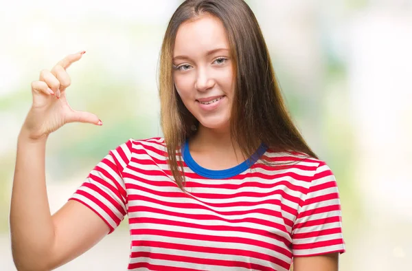 Joven Mujer Hermosa Caucásica Sobre Fondo Aislado Sonriente Seguro Gesto — Foto de Stock