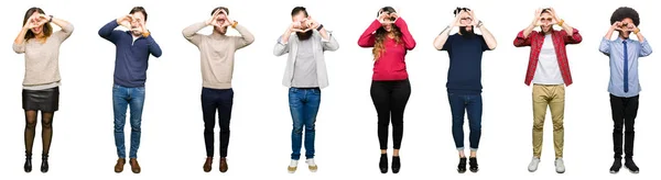 Collage People White Isolated Background Doing Heart Shape Hand Fingers — Stock Photo, Image