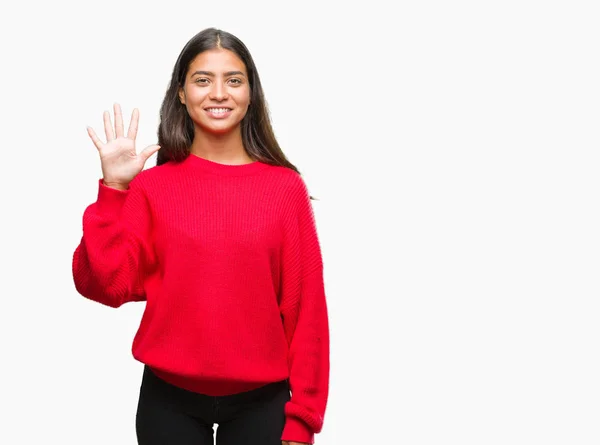 Joven Mujer Árabe Hermosa Usando Suéter Invierno Sobre Fondo Aislado — Foto de Stock