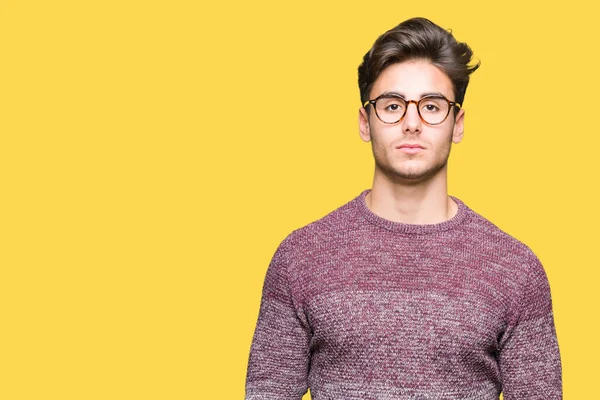 Young Handsome Man Wearing Glasses Isolated Background Relaxed Serious Expression — Stock Photo, Image