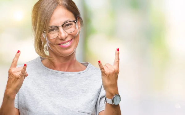 Middle Age Senior Hispanic Woman Wearing Glasses Isolated Background Shouting — Stock Photo, Image