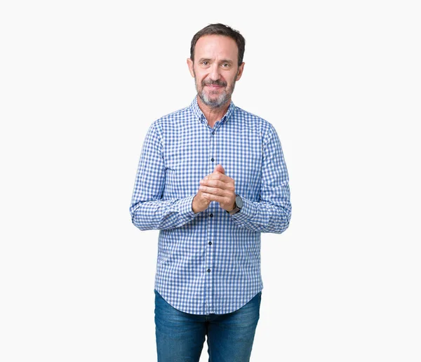 Handsome Middle Age Elegant Senior Man Isolated Background Hands Together — Stock Photo, Image