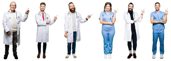 Collage Groupe Médecins Chirurgiens Personnes Sur Fond Blanc Isolé Avec — Photo