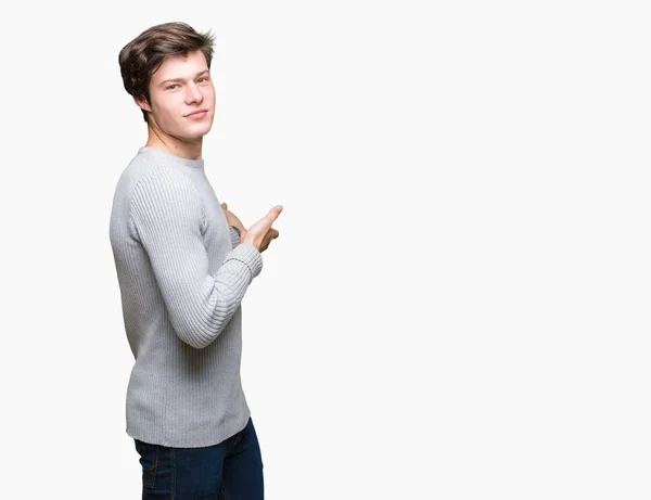 Young Handsome Man Wearing Winter Sweater Isolated Background Inviting Enter — Stock Photo, Image