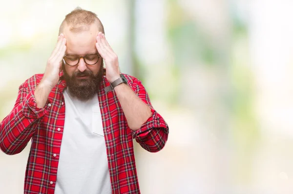 Homem Jovem Hipster Caucasiano Vestindo Óculos Sobre Fundo Isolado Com — Fotografia de Stock