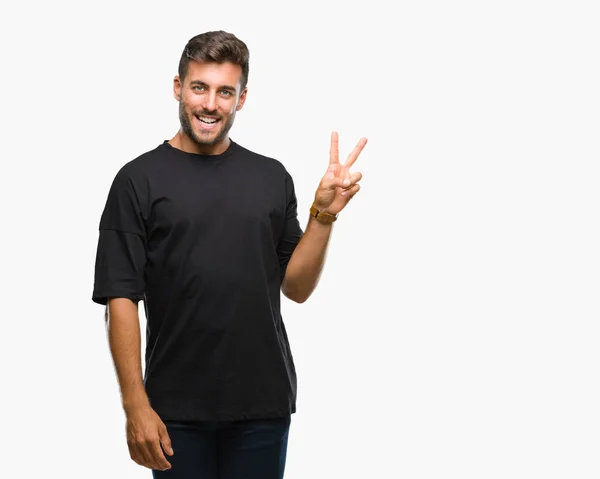 Jovem Homem Bonito Sobre Fundo Isolado Sorrindo Com Rosto Feliz — Fotografia de Stock