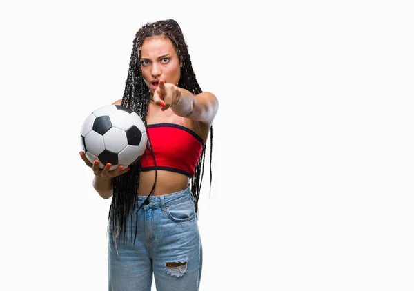 Cabello Trenzado Joven Afroamericano Con Marca Nacimiento Sosteniendo Pelota Fútbol —  Fotos de Stock