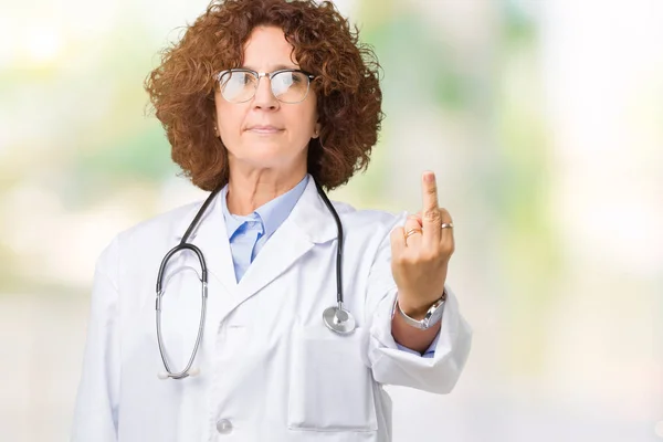 Middle Ager Senior Doctor Woman Isolated Background Showing Middle Finger — Stock Photo, Image