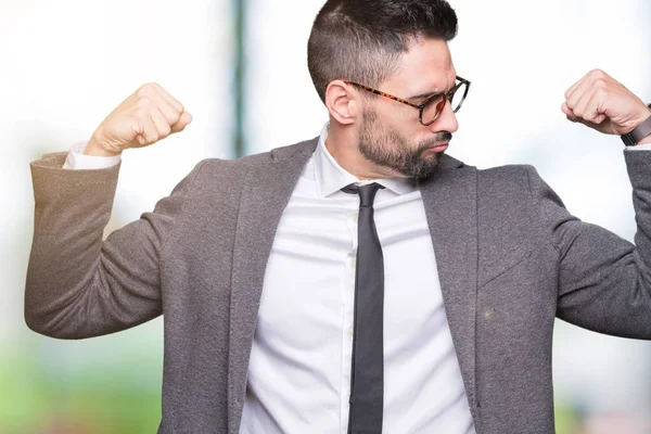 Young Handsome Business Man Isolated Background Showing Arms Muscles Smiling — Stock Photo, Image