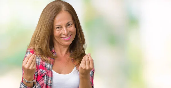 Mooie Middelbare Leeftijd Vrouw Dragen Geïsoleerde Achtergrond Doen Geld Gebaar — Stockfoto