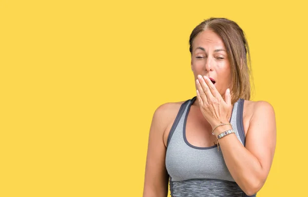 Schöne Frau Mittleren Alters Sportkleidung Über Isoliertem Hintergrund Gelangweilt Gähnend — Stockfoto