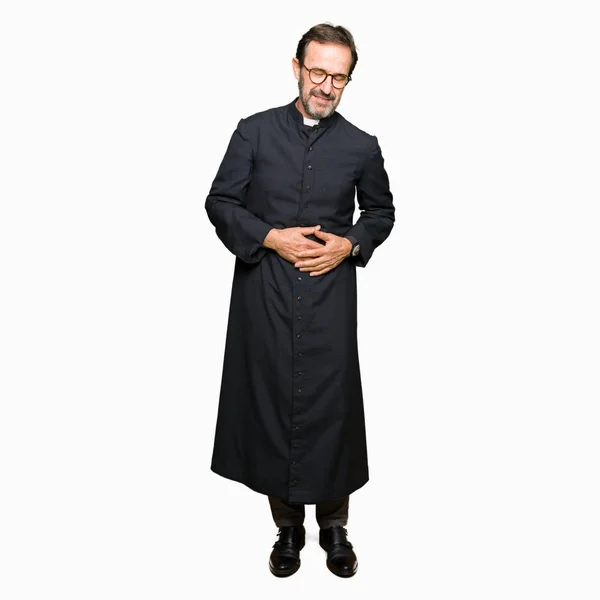 Prêtre Âge Moyen Homme Portant Une Robe Catholique Avec Main — Photo