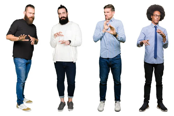 Collage Grupo Hombres Jóvenes Sobre Fondo Blanco Aislado Expresión Disgustada —  Fotos de Stock