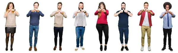 Collage Personas Sobre Fondo Blanco Aislado Expresión Rechazo Cruzando Dedos —  Fotos de Stock