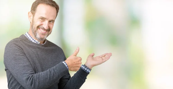 Handsome Middle Age Senior Man Wearing Sweater Isolated Background Showing — Stock Photo, Image