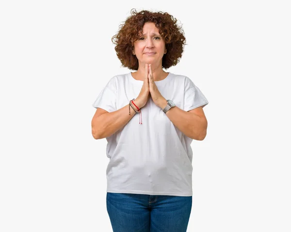 Senior Vrouw Mooi Midden Ager Dragen Witte Shirt Geïsoleerd Achtergrond — Stockfoto