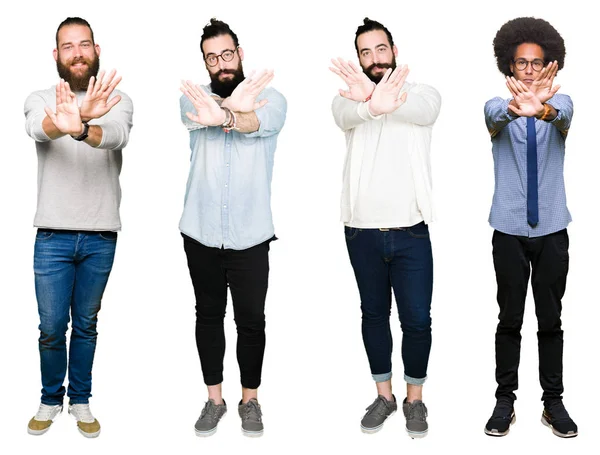 Collage Van Groep Jonge Mannen Witte Geïsoleerde Achtergrond Afwijzing Expressie — Stockfoto