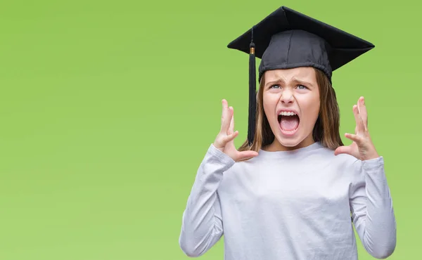 Young Beautiful Girl Wearing Graduate Cap Isolated Background Crazy Mad — Stock Photo, Image