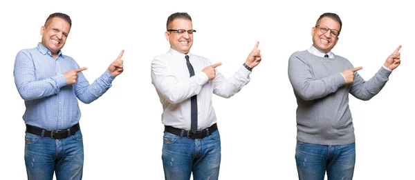 Composición Del Hombre Árabe Mediana Edad Sobre Fondo Aislado Sonriendo —  Fotos de Stock